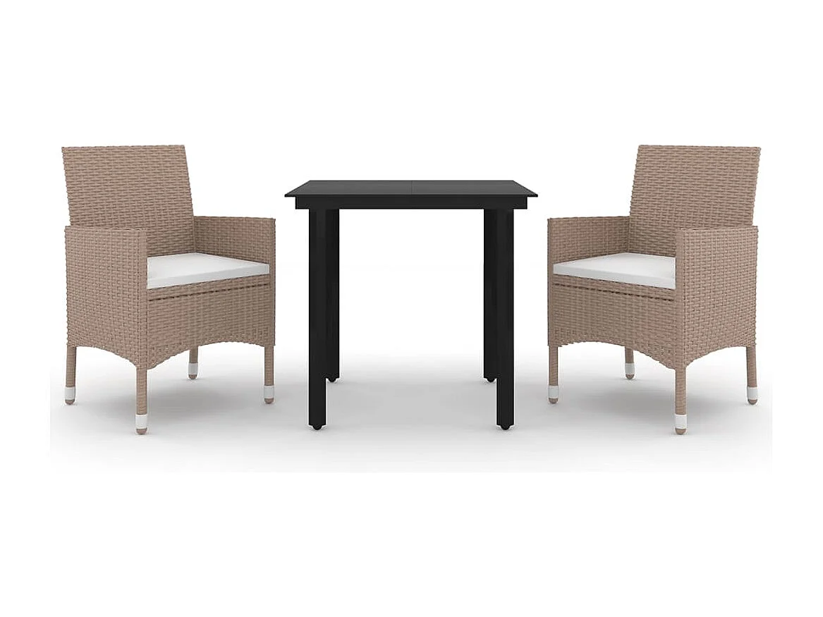 Mobilier à dîner de jardin coussins 3 pièces Résine tressée Verre