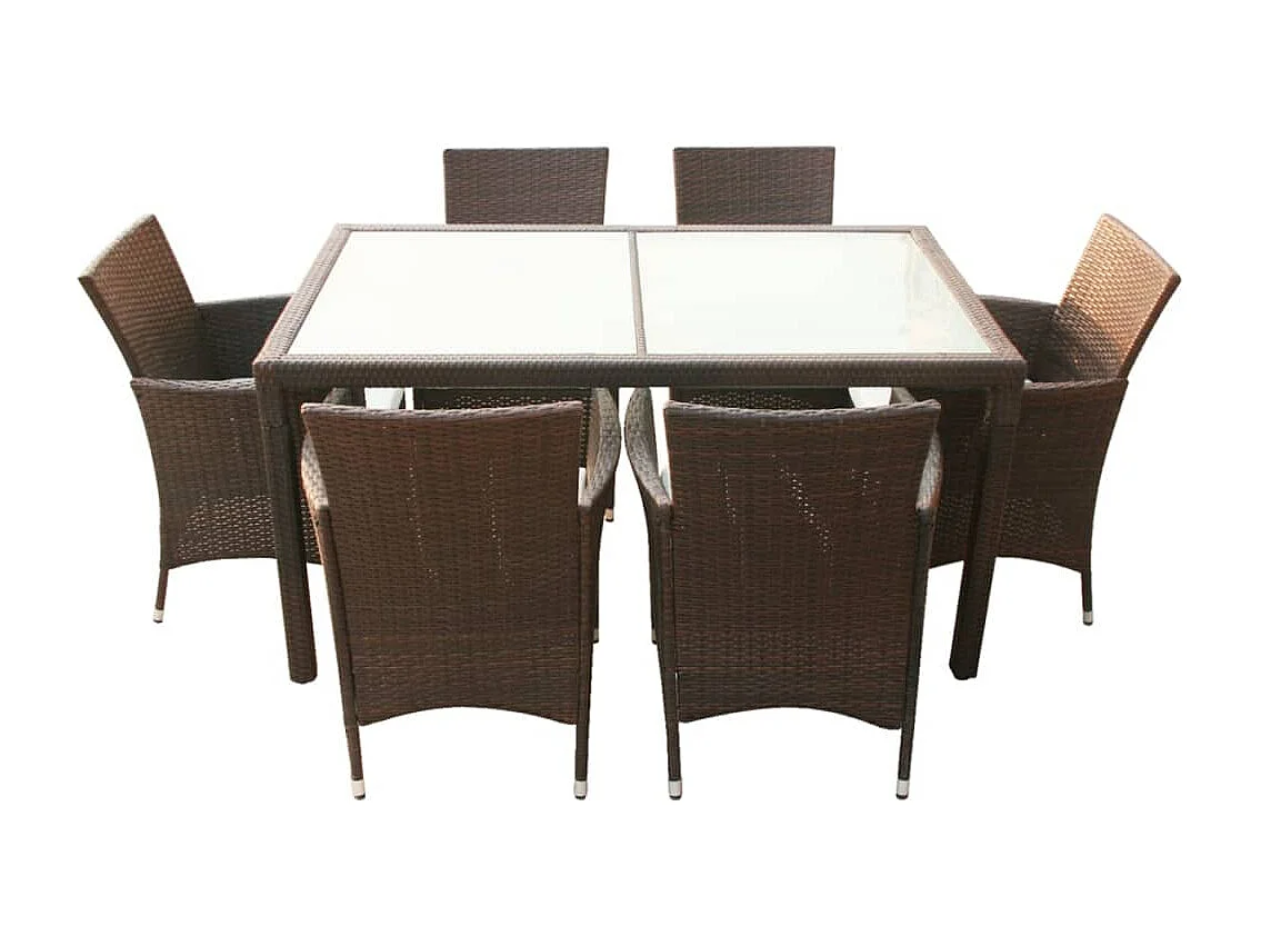 Set comedor de jardín 7 piezas y cojines ratán sintético marrón