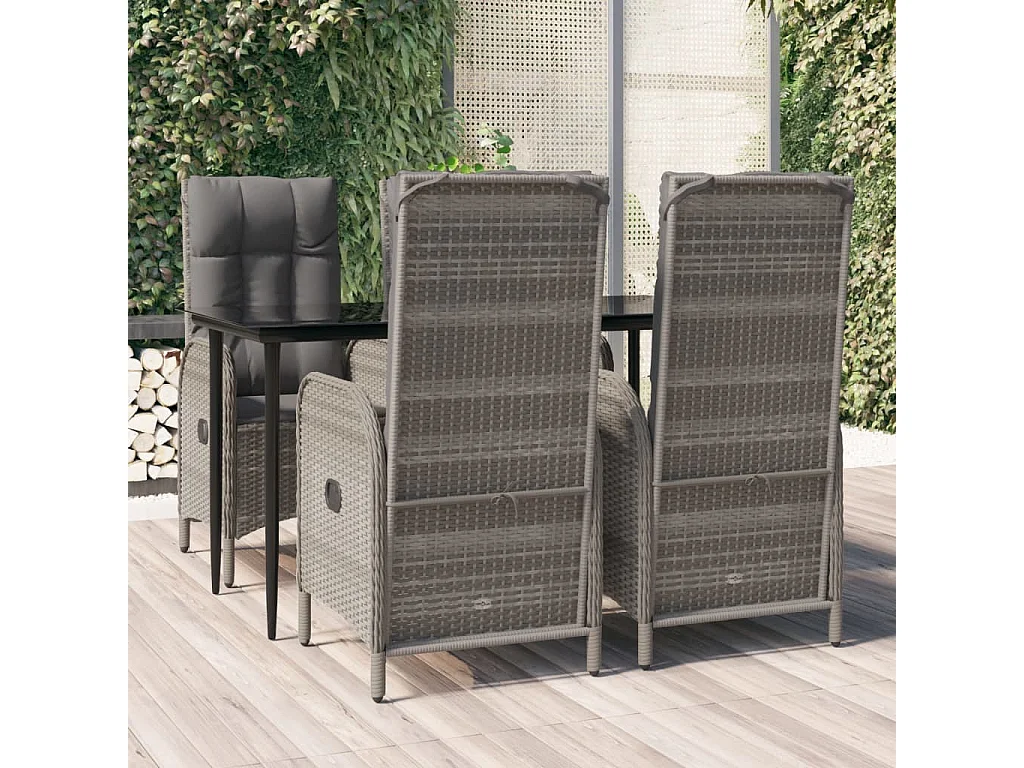 Mobilier à dîner de jardin et coussins 5 pièces noir et gris