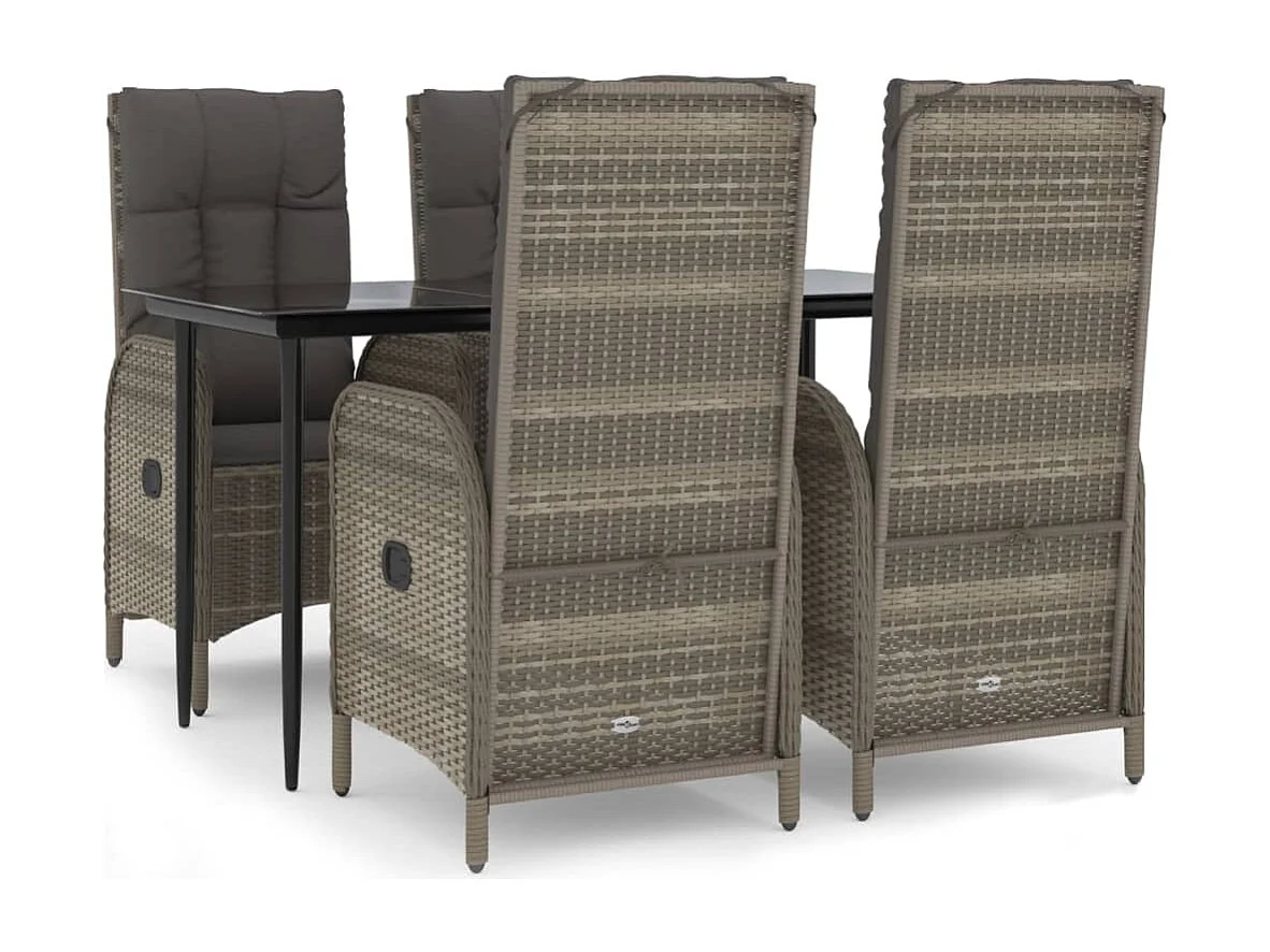 Mobilier à dîner de jardin et coussins 5 pièces noir et gris