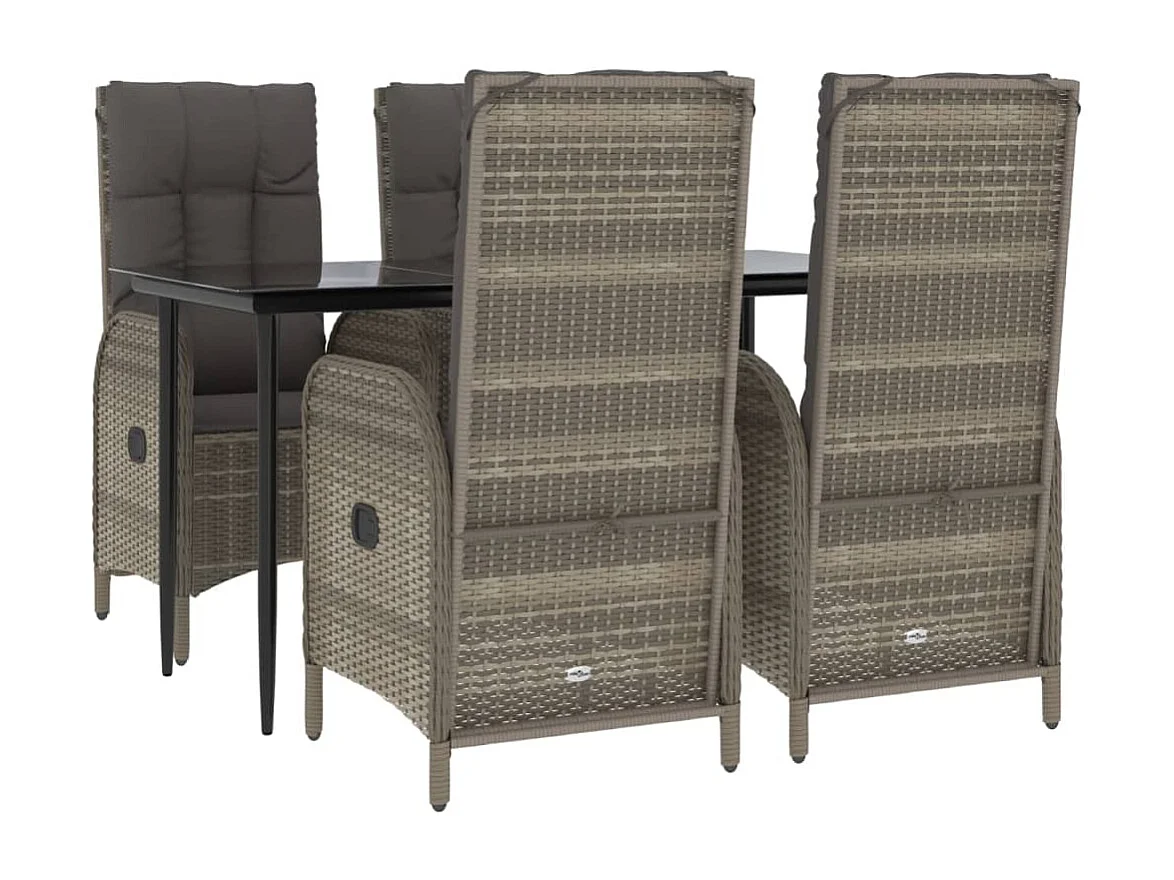 Mobilier à dîner de jardin et coussins 5 pièces noir et gris