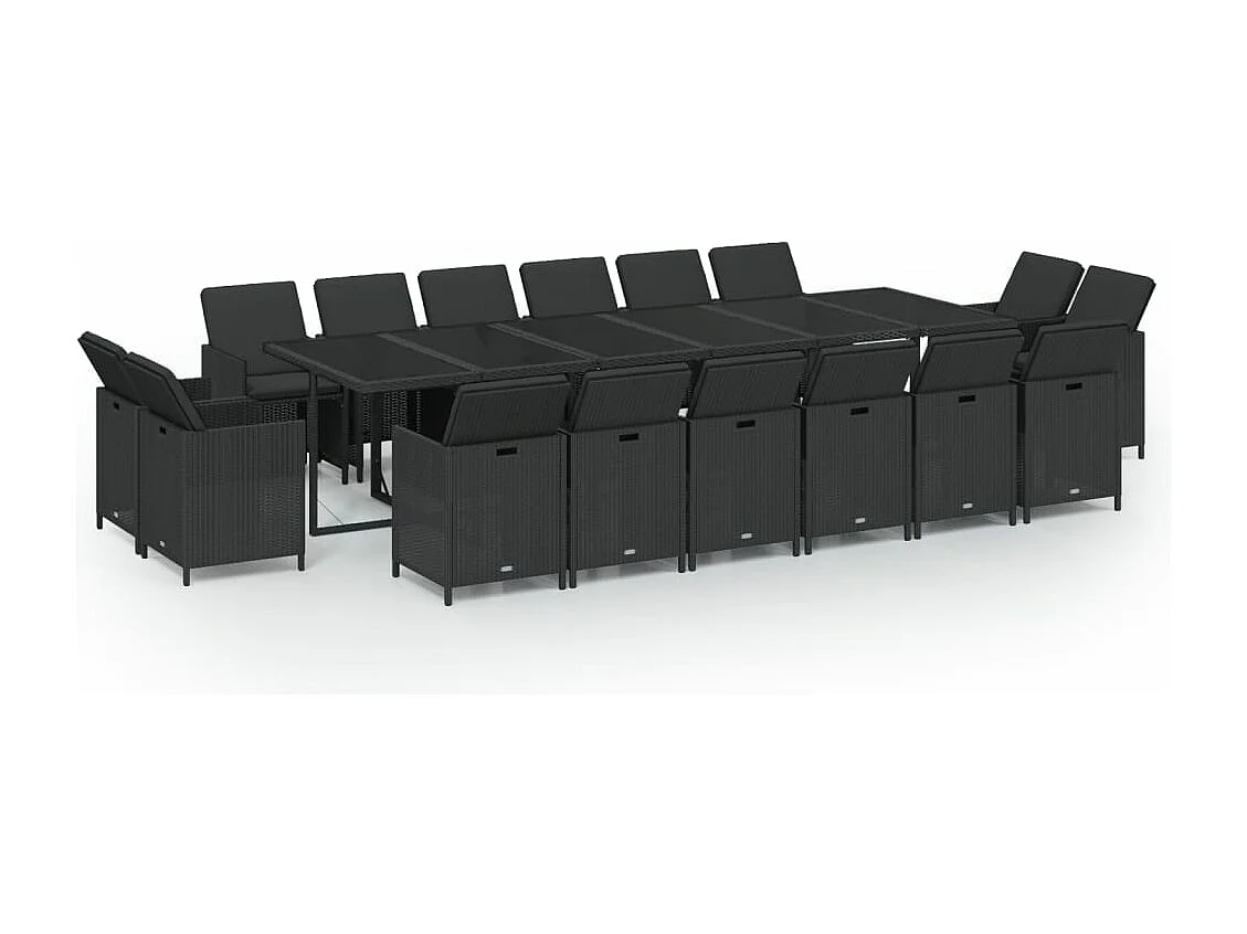Set comedor de jardín 17 piezas con cojines ratán sintético negro