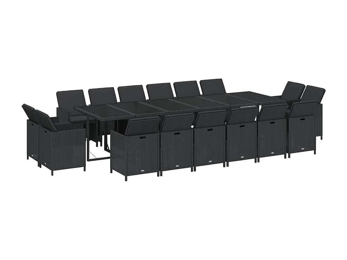 Set comedor de jardín 17 piezas con cojines ratán sintético negro