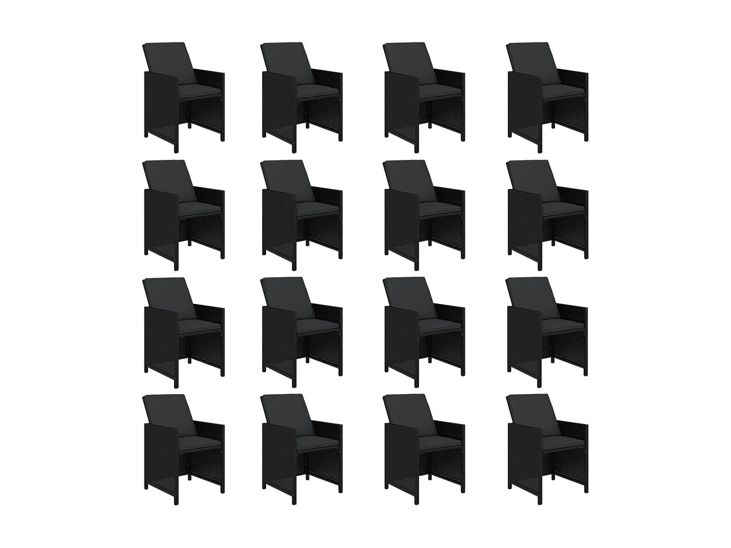 Set comedor de jardín 17 piezas con cojines ratán sintético negro