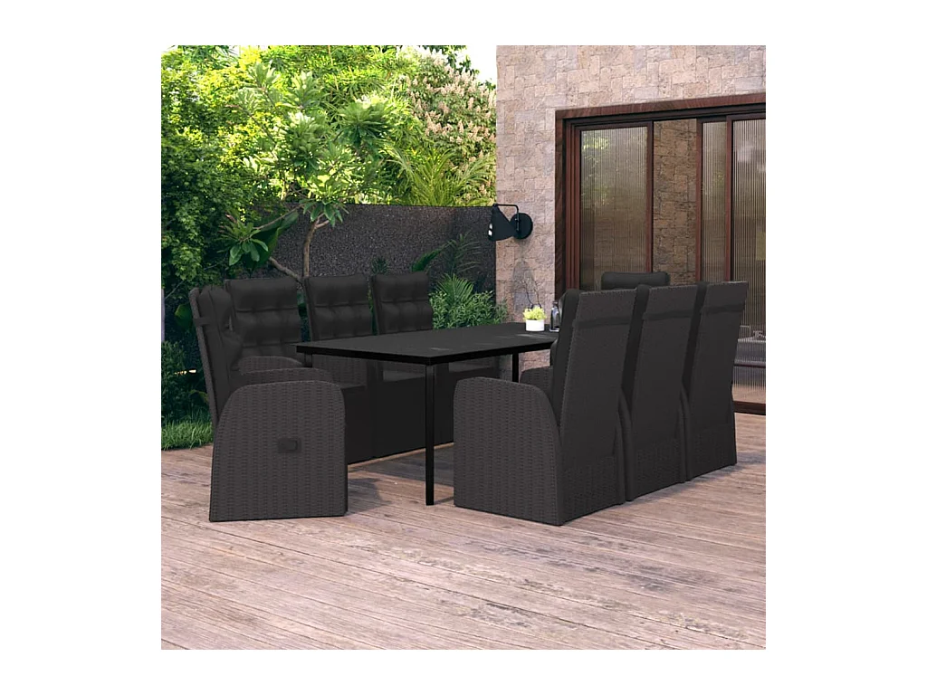 Ensemble de salle à manger de jardin avec coussins 9 pièces Noir