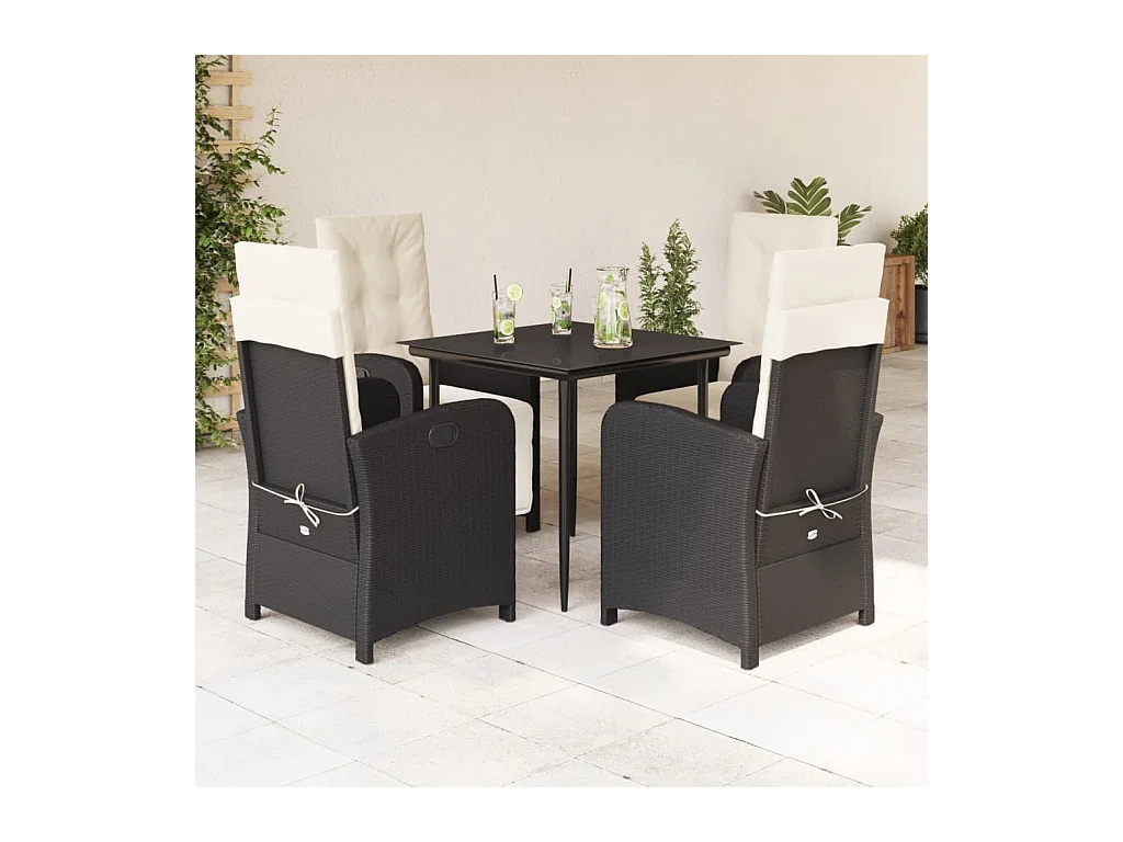 Set de muebles jardín 5 piezas con cojines ratán sintético negro