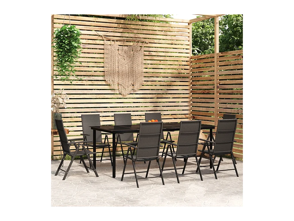 Ensemble de salle à manger de jardin 9 pièces Noir