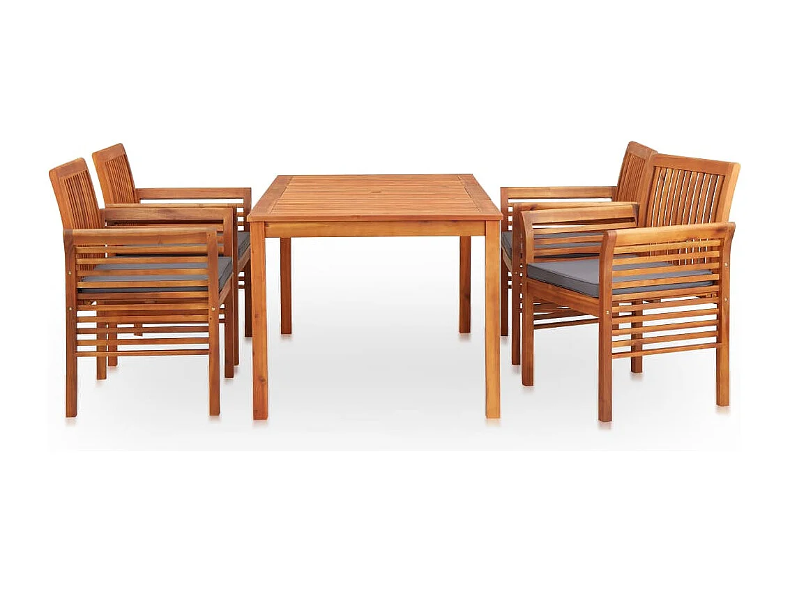 Set comedor de jardín 5 piezas y cojines madera maciza de acacia
