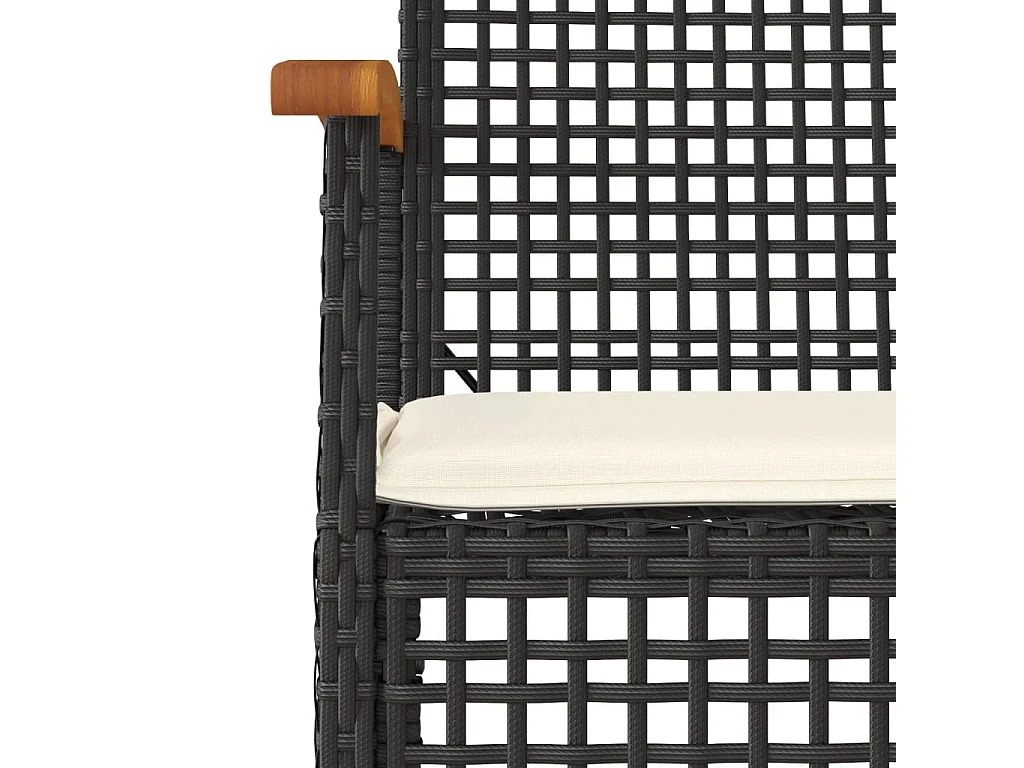 5 peças conjunto de jantar p/ jardim c/ almofadões vime PE preto