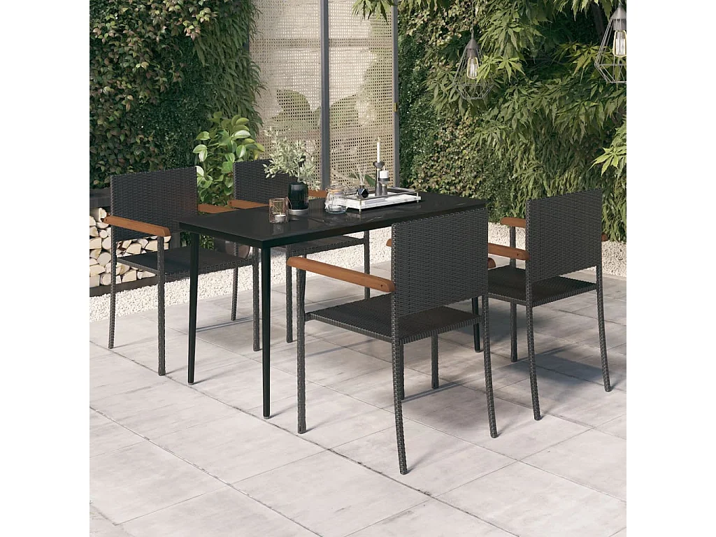 Ensemble de salle à manger de jardin 5 pièces Noir