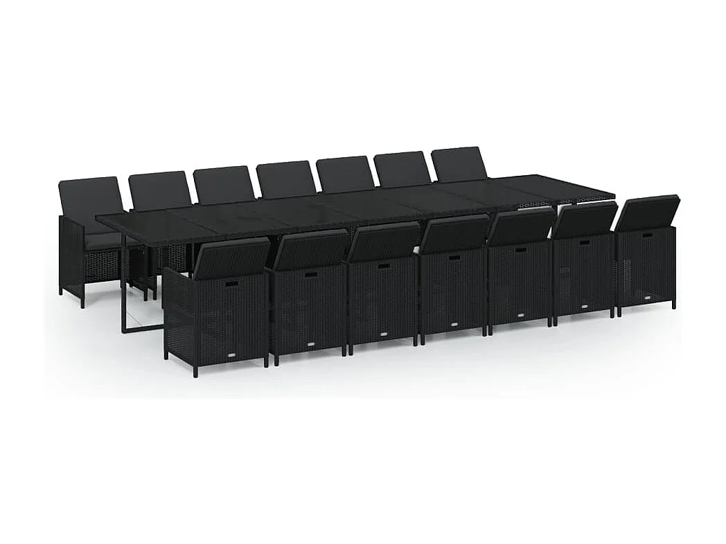 Set comedor de jardín 15 piezas con cojines ratán sintético negro