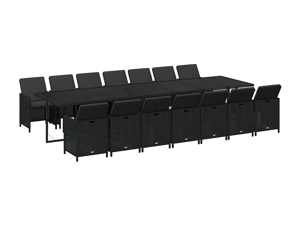 Set comedor de jardín 15 piezas con cojines ratán sintético negro