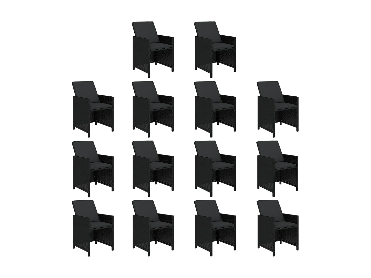 Set comedor de jardín 15 piezas con cojines ratán sintético negro