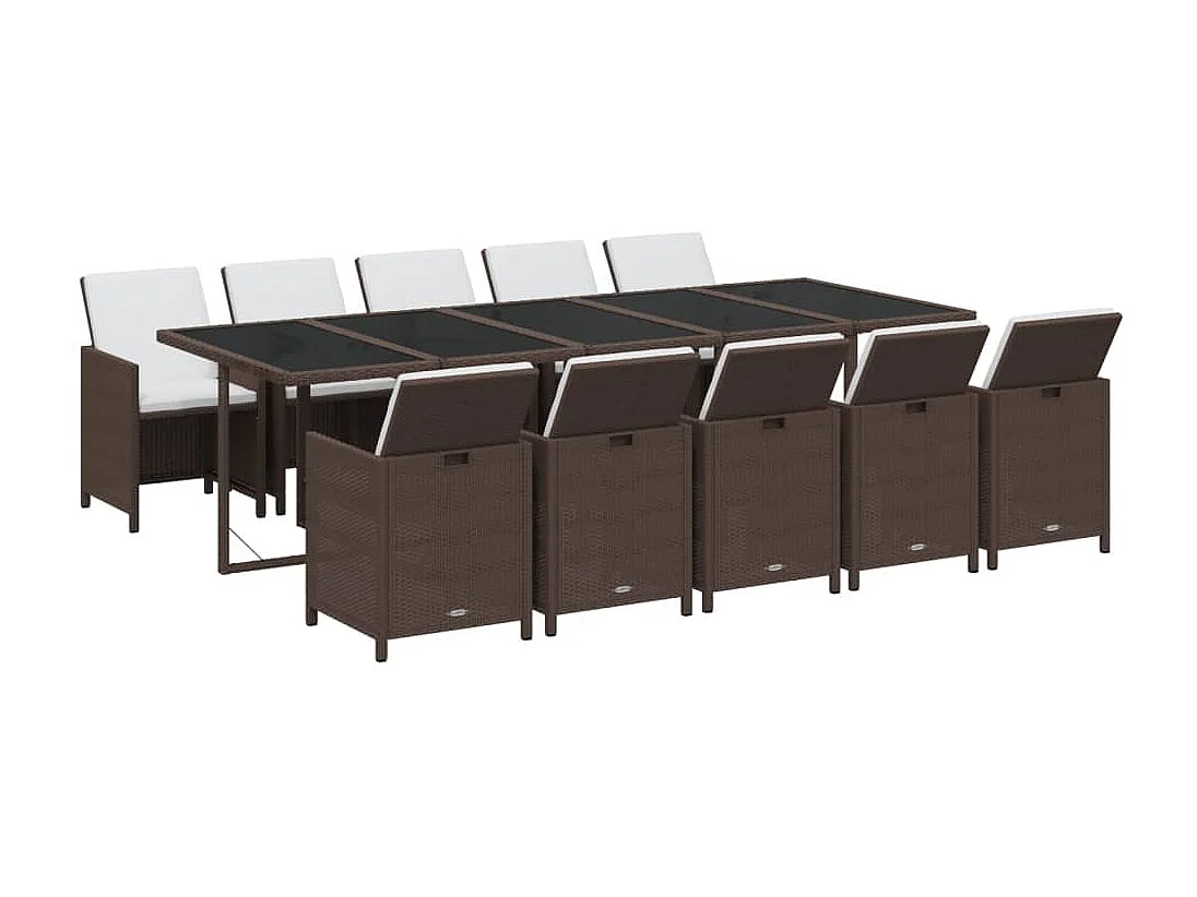 Set comedor jardín 11 piezas con cojines ratán sintético marrón