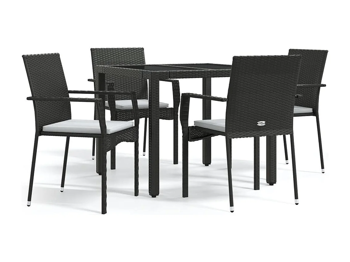 Mobilier à dîner de jardin et coussins 5 pièces Noir Résine tressée