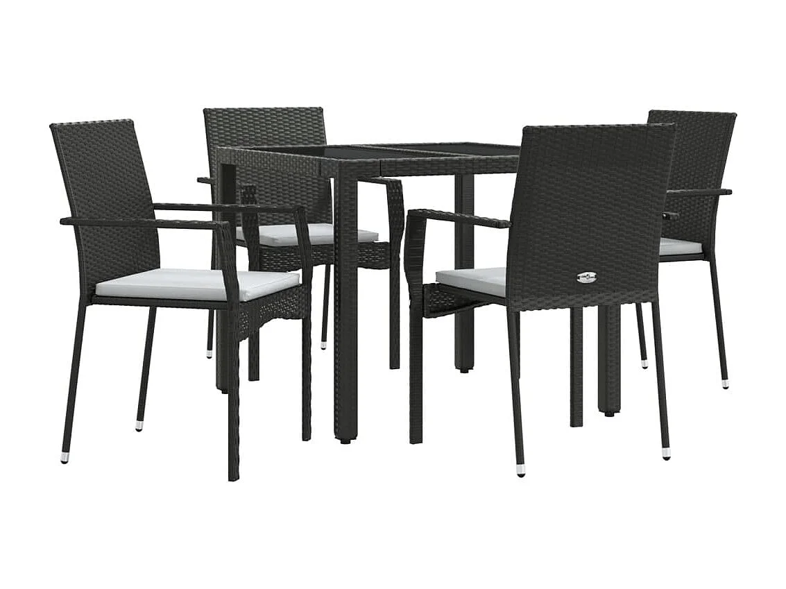 Mobilier à dîner de jardin et coussins 5 pièces Noir Résine tressée