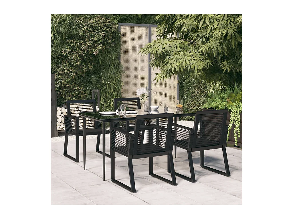 Mobilier à dîner de jardin 5 pièces Noir Rotin PVC