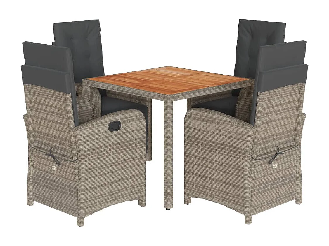 5 peças conjunto de jantar p/ jardim c/ almofadões vime PE cinza