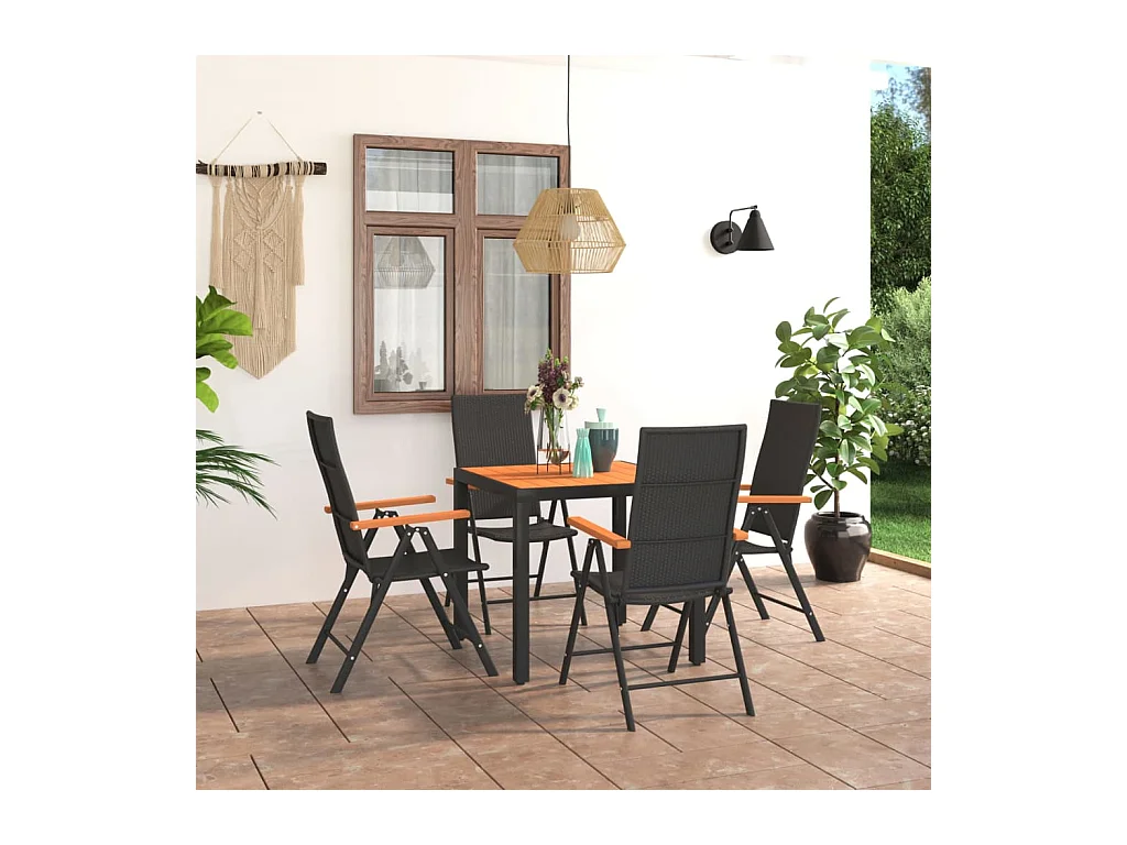Ensemble de salle à manger de jardin 5 pièces Noir et marron
