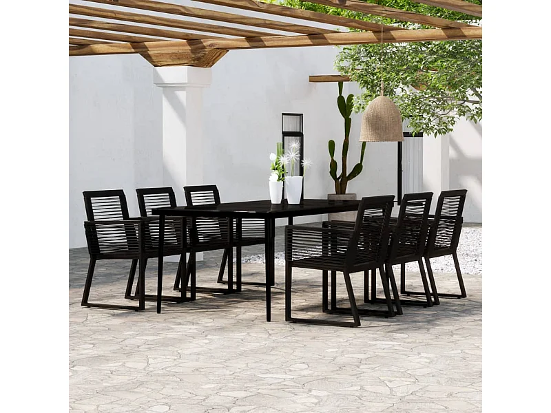 7 peças conjunto de jantar para jardim preto