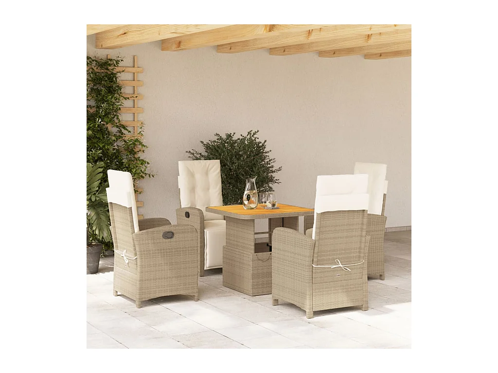Ensemble à manger de jardin avec coussins 5 pièces Beige poly rotin