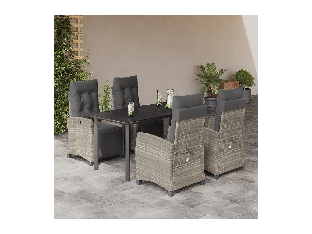 5 peças conjunto de jantar p/ jardim c/ almofadões cinzento claro