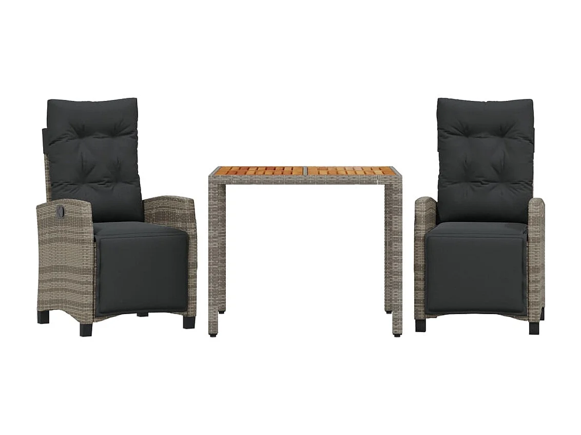 Set comedor de jardín 3 piezas con cojines ratán sintético gris