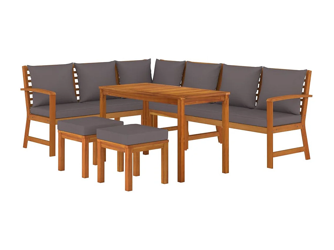 7 peças conjunto de jantar p/ jardim c/ almofadões acácia maciça