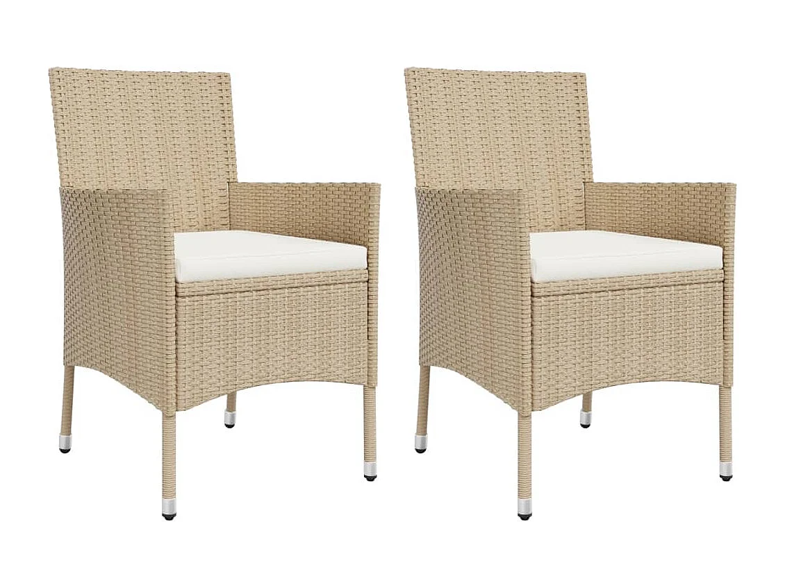 Ensemble à dîner de jardin avec coussins 3 pièces Beige poly rotin