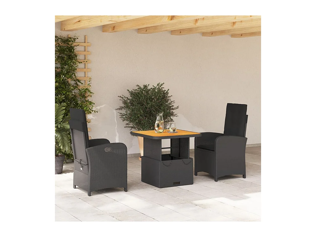 Ensemble à manger de jardin avec coussins 3 pièces Noir