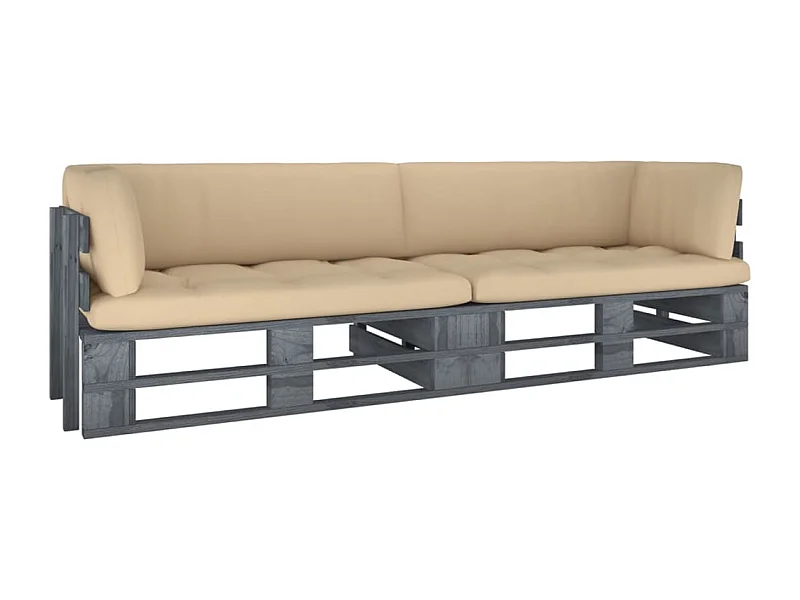 Tweezitsbank pallet met kussens grijs geïmpregneerd grenenhout