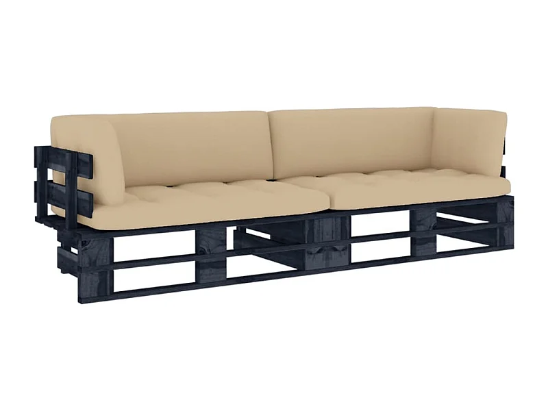 Tweezitsbank pallet met kussens zwart geïmpregneerd grenenhout
