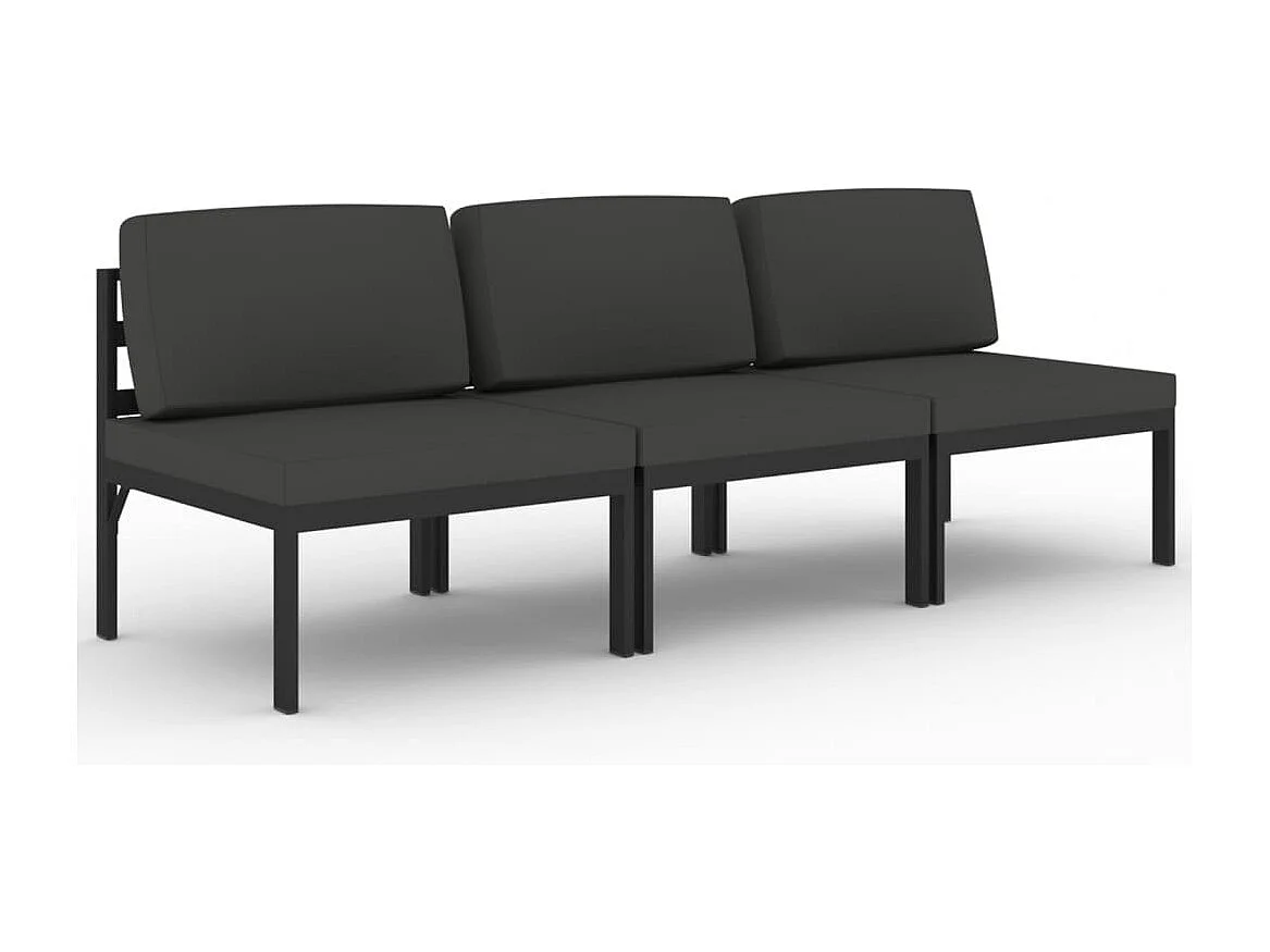 Canapé de jardin 3 places avec coussins Aluminium Anthracite