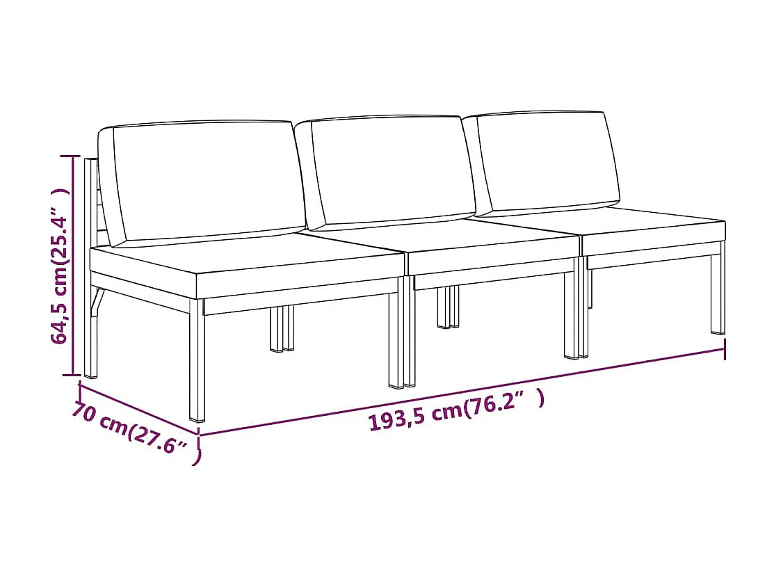 Canapé de jardin 3 places avec coussins Aluminium Anthracite