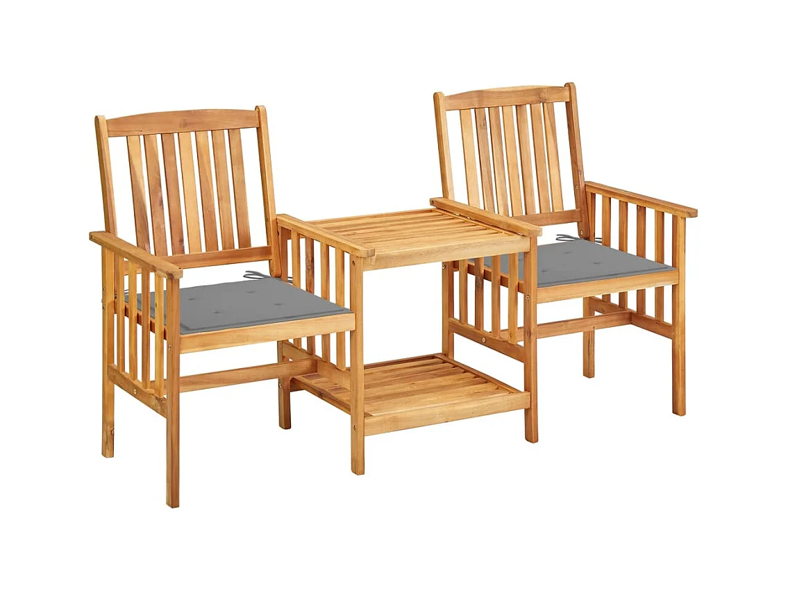 Chaises de jardin avec table à thé et coussins Acacia solide
