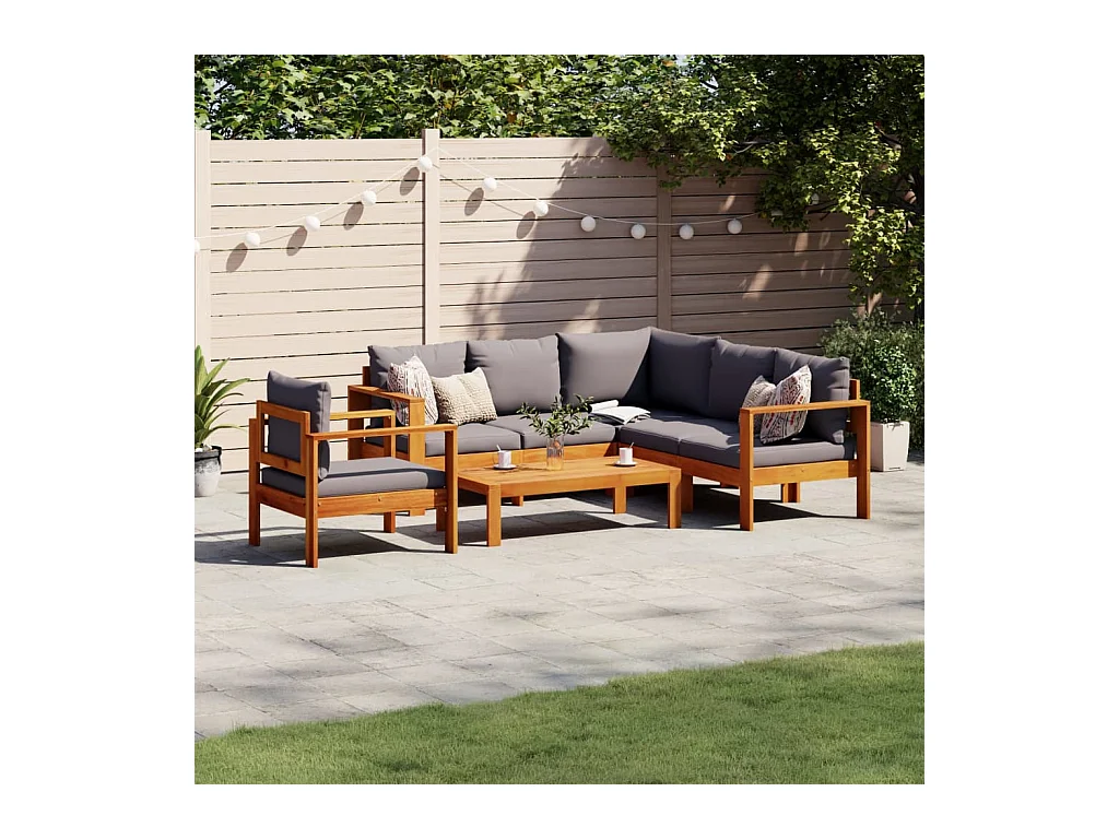 Set de sofás de jardín con cojines 5 piezas madera maciza acacia
