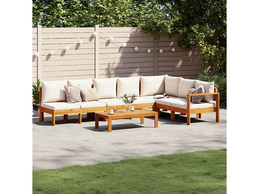 Set de sofás de jardín con cojines 5 piezas madera maciza acacia