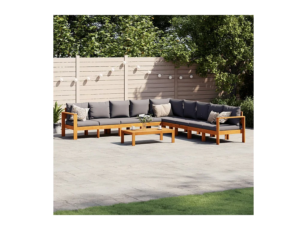 Salon de jardin avec coussins 6 pièces bois d'acacia solide