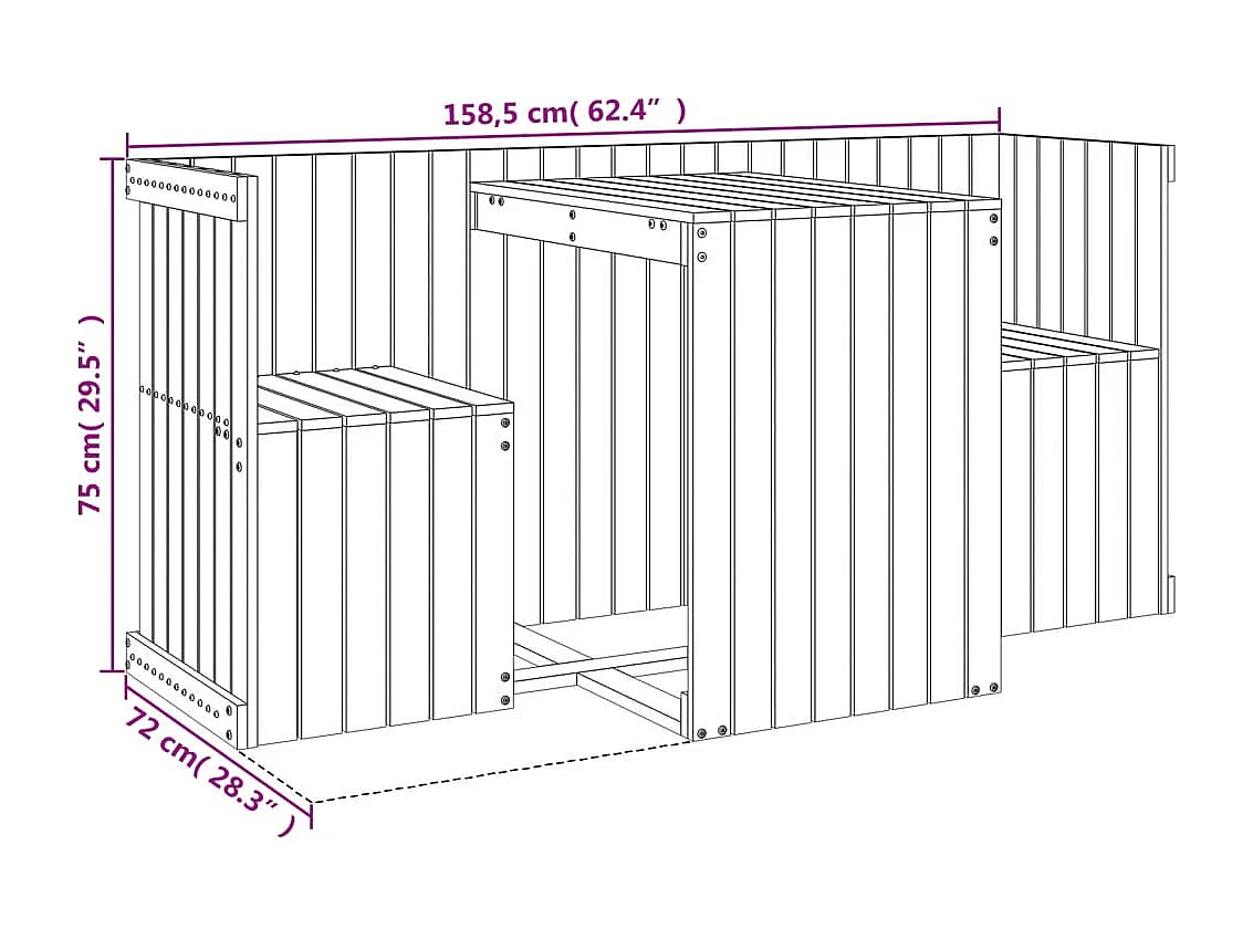 Conjunto de varanda 2 lugares madeira de pinho maciça