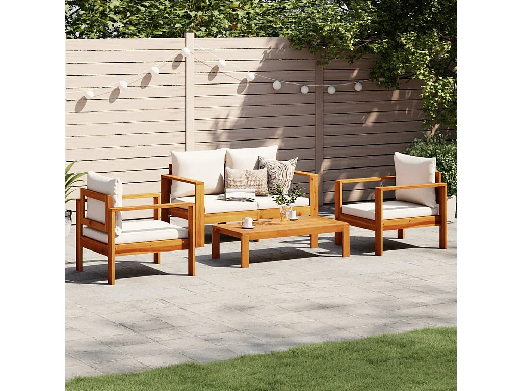 Salon de jardin avec coussins 4 pièces bois d'acacia massif