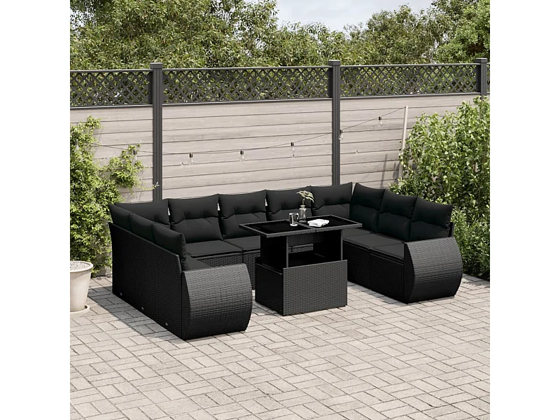 Set de sofás de jardín 10 piezas cojines ratán sintético negro