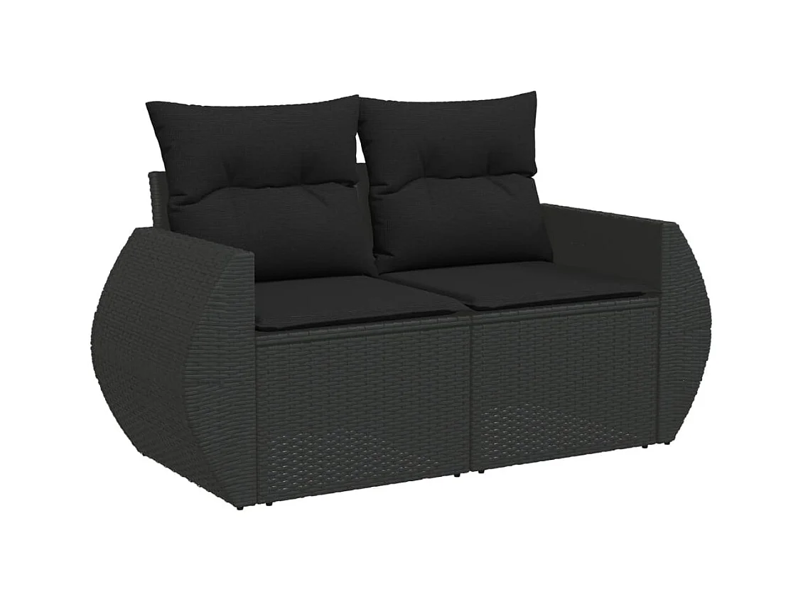 Salon de jardin 10 pièces avec coussins noir résine tressée