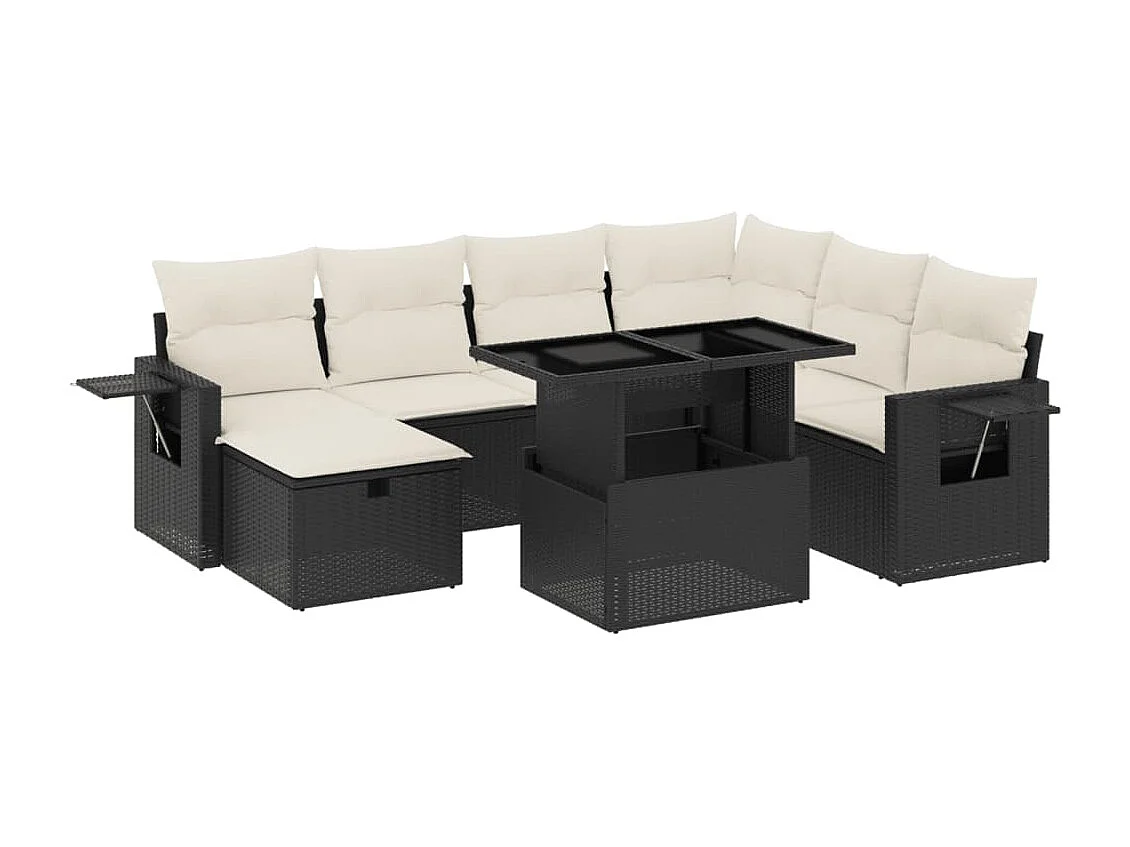 Set de sofás de jardín 8 piezas y cojines ratán sintético negro