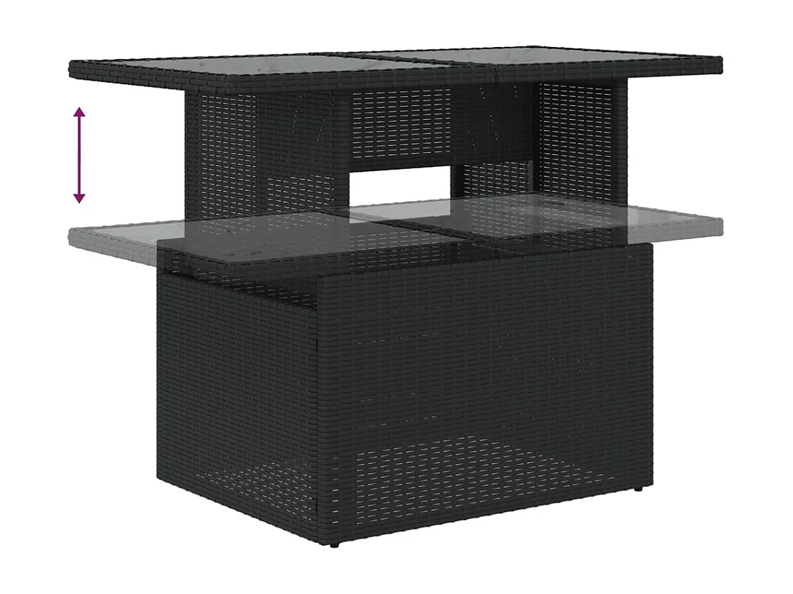 Salon de jardin 7 pièces avec coussins noir résine tressée