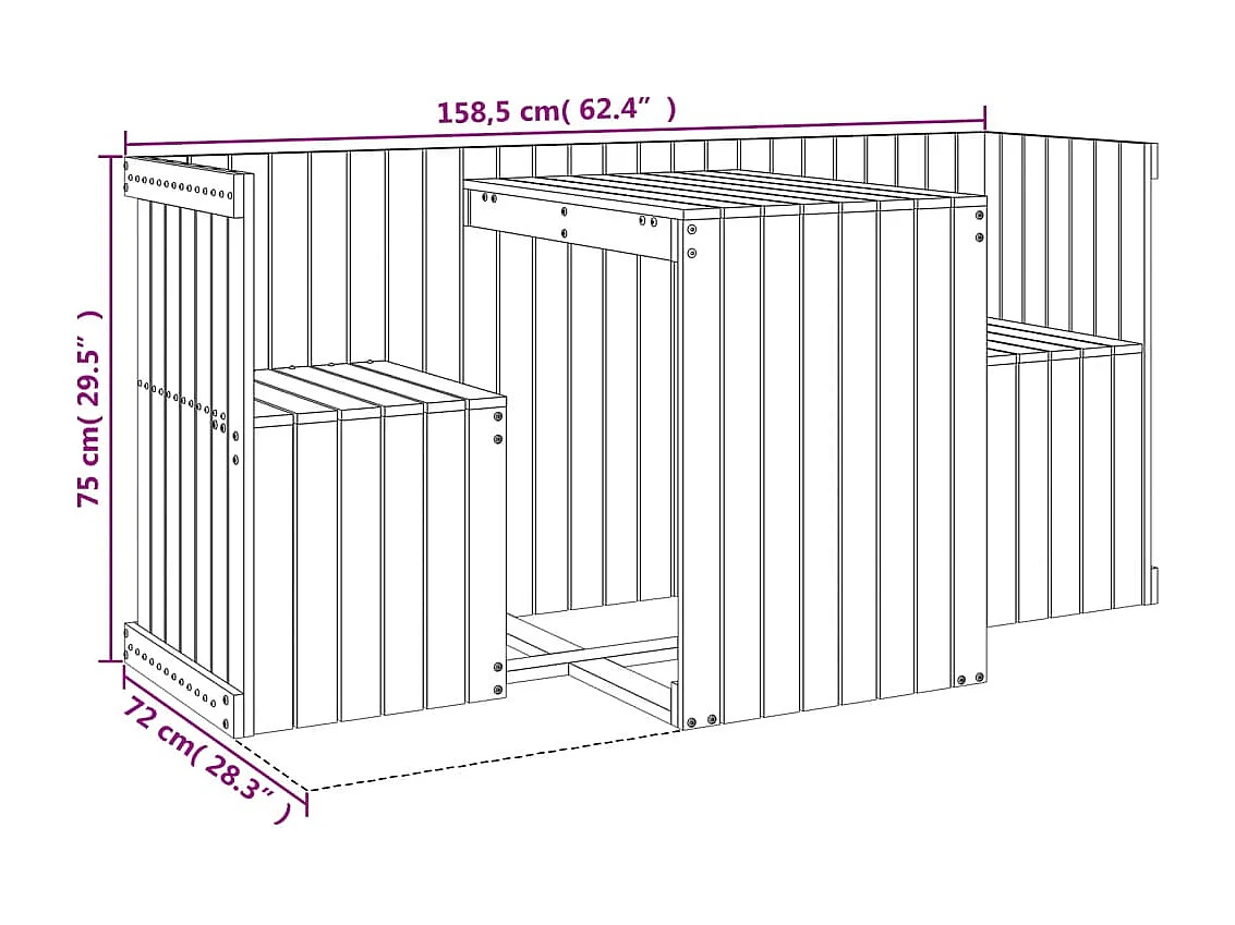 Set de balcon 2 places marron miel bois de pin massif