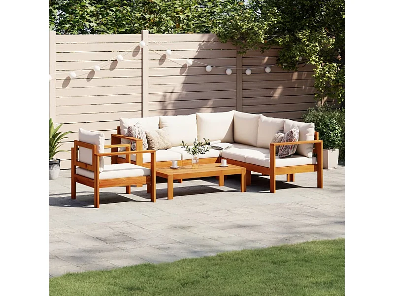 Set de sofás de jardín con cojines 5 piezas madera maciza acacia
