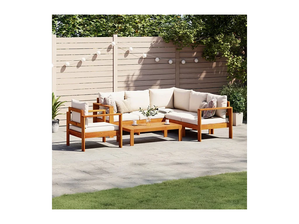 Salon de jardin avec coussins 5 pièces Bois d'acacia solide