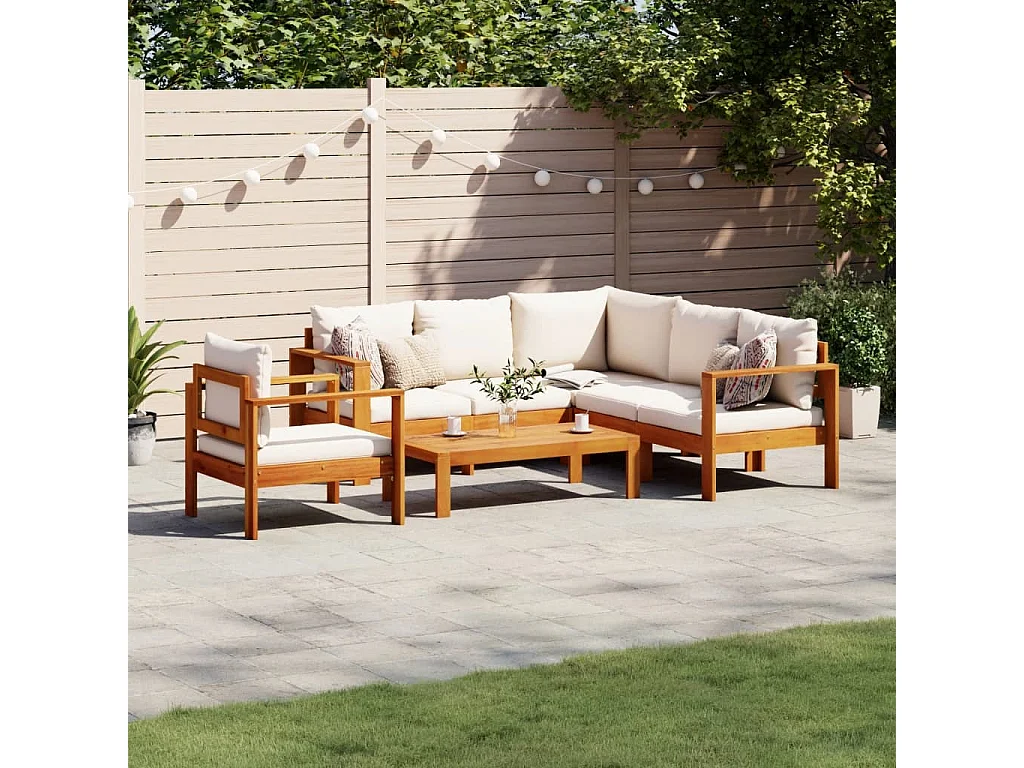 Set de sofás de jardín con cojines 5 piezas madera maciza acacia