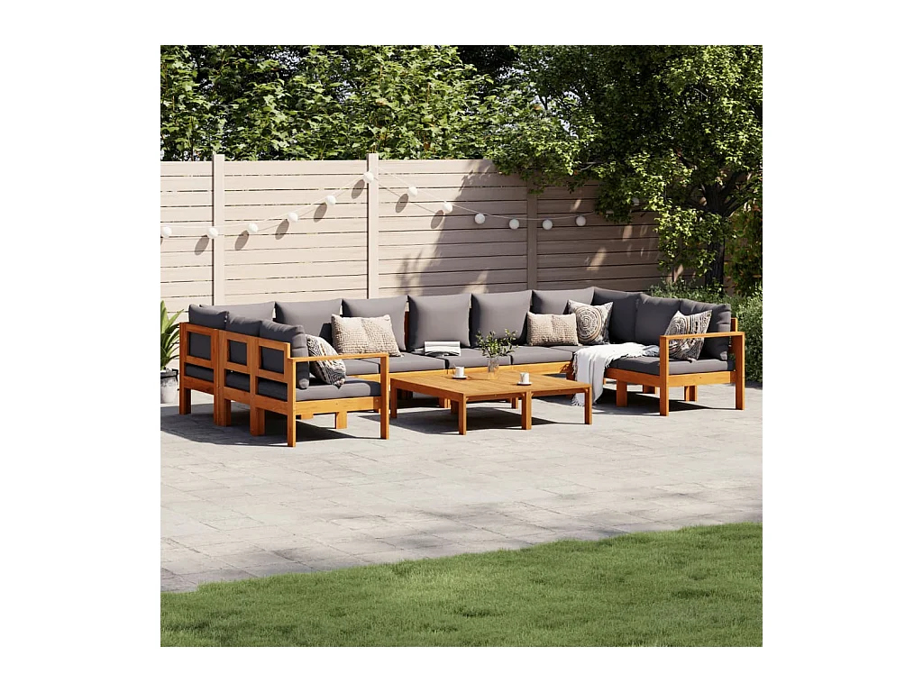 Salon de jardin avec coussins 8 pièces bois massif d'acacia