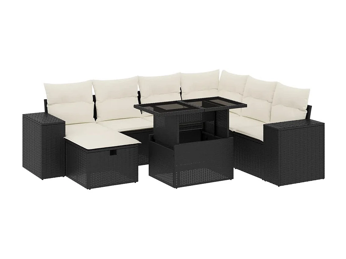 Set de sofás de jardín 8 piezas y cojines ratán sintético negro